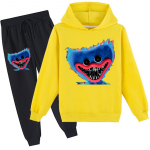 Lastele 3D kapuutsiga komplekt Huggy Wuggy Pulloveriga dressikas Poppy Playtime Laste kampsun+p&uuml;ksid 140cm kollane