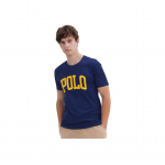Polo Ralph Lauren Logo Prindiga &Uuml;mmarguse Kaelusega L&uuml;hikeste Varrukatega Tavaline T-s&auml;rk Meeste Topid Tumesinine 710858957-002 S