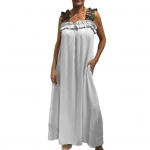 Naiste varrukateta maksikleit volangidega paeltega, kandiline kaelus, pikk kleit, vabaaja boho A-l&otilde;ikeline kleit taskuga, suvine rannakleit XL