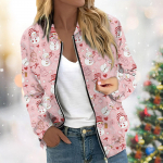 Naiste jope pikkade varrukatega kerge t&otilde;mblukuga k&auml;rbitud lilledega tr&uuml;kitud &uuml;ler&otilde;ivad vabaaja taskutega tepitud jakk L