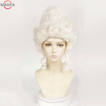Marie Antoinette Cosplay Parukid Printsess Keskmise Pikkusega Lokkis Kuumuskindlad S&uuml;nteetilised Juuksed Parukas + Parukav&otilde;rk valkjas v&auml;rv