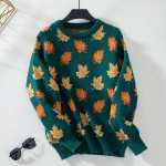 S&uuml;gistalvine vintage avara pikkade varrukatega top Print Pullover kudum O-kaelusega kampsun XL tumeroheline v&auml;rv