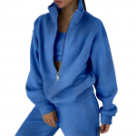 Naiste 2-osaline dressipluus, pool lukuga pikkade varrukatega &uuml;lisuur dressipluus ja pliiatsp&uuml;ksid laia s&auml;&auml;rega dressip&uuml;kste komplekt. XXXL sinine