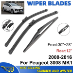 3 tk Peugeot 3008 MK1 2008-2016 jaoks 30 + 28 + 12 Esiosa ja tagumised kojameeste terad Tuuleklaasi akna l&otilde;ikuri tarvikud must