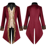 Keskaegne Cosplay Smoking Steampunk Vintage Viktoriaanlik Pikkade Varrukate Tuulejakk Keskaegne Vintage &Uuml;likond Printsi Kost&uuml;&uuml;m Meestele XXXL punane