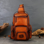 Meeste rindkerekkott, Ehtne nahk, Meeste retrokott, K&auml;sit&ouml;&ouml;na valminud nahkkott, &Uuml;he &otilde;la crossbody kott, Meeste pehme nahk, Vabaaja pruun