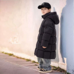 Talv 2025 Laste paksenenud puuvillane jakk - Soe sulejope, Korea stiilis pikk moekas riietus poistele ja t&uuml;drukutele 140 cm must