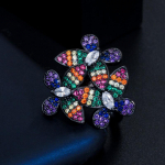 J0112 Populaarne naiste s&otilde;rmus Elegantne temperament 3A v&auml;rviline tsirkoon lillega s&otilde;rmus reguleeritav