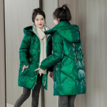 Naiste keskmise pikkusega sulejope, Korea moeparka Topid Kapuutsiga soe must mantel L&auml;ikivad vabaaja jakid naistele XXXL