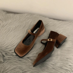 Prantsuse Vintage Sametised K&otilde;rged Kontsad, Paksud Kontsad Mary Jane Naiste Kingad V&auml;ikesed Nahast Kingad Pulmakleidiks Kingad Naistele Zapatos De Mujer 35 pruun