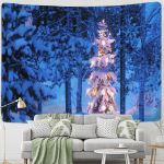 Kristallist j&otilde;ulupuu seinavaip Lumise stseeni seeria Seinale riputatav Romantiline stiil N&otilde;iduslik kodu- ja ruumidekoratsioon 95x70cm