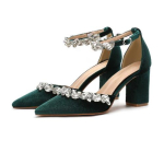 Moodsad Naiste Sametised Paksude Kontsadega Terava Otsaga Avatud K&uuml;ljega Kivist Rihmadega Pulma- Pruudi- Pruutneitsi Peo Kingad 38 gray