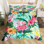 Flamingo Tekikate Komplekt Troopiline Loomamuster King Size Voodipesu Komplekt T&uuml;drukutele Roosa Lilleline Tekikate Queen Full Tekikatted 3tk EU Single(135*200cm)3pcs