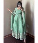 Naiste Bollywood Anarkali Raske Faux Georgette Salwar &Uuml;likond India Disaineri Peo R&otilde;ivastus Kleit P&uuml;ksid Dupatta Komplekt M sinine