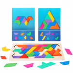 Puidust Tangram Kolmnurk Geomeetriline Pusle Lastele, 10 kahepoolse kaardiga, Harjutab k&auml;elist osavust, loovust, kujutlusv&otilde;imet