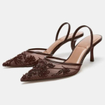 Luksuslik v&otilde;rksidehelmestega disainiga k&otilde;rge kontsaga naiste k&auml;sitikandiga kontsaga sandaalid Elegantne pidulik slingback kleitking 38 pruun