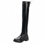 Naised Pu Nahast Elastsed &Uuml;le p&otilde;lve Saapad Uus Talvine Must Pikad Saapad S&uuml;gis Slip-On &Uuml;mar varvas Paks madalad kontsad Knight Botas 35 must