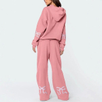 Naiste &uuml;legabariidiline kapuutsiga pusa ja laia s&auml;&auml;rega p&uuml;kste komplekt Pehme puuvillasegu Streetwear Vabaaja riietus Talv XXL pink