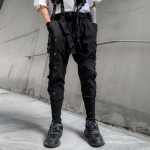 Kevad Suvi K&uuml;lgn&ouml;&ouml;ridega Techwear Cargo P&uuml;ksid Meestele Harajuku Punk Hip Hop P&uuml;ksid Streetwear Vabaaja Jooksikud L must