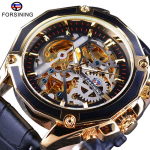 Forsining Transparent Case Gear Movement Steampunk Meeste Automaatne Skelett Kell Tippbr&auml;ndi Luksuslik Avatud T&ouml;&ouml; Disain ise Keriv kuld/must