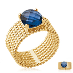 Bague Plaqu&eacute; Or 'Sissi' bleu dor&eacute; - 10 mm- pierre 8x8 mm 58 sinine