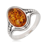 Bague Argent 'Inspiration' ambre (rhodi&eacute;) - 15x10 mm 54 oranž