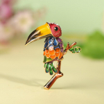 Blucome v&auml;rvilised emailiga Toucan Bird Prossid Rhinestone Crystal Kid King Trend Pelican Pins Ehted oranž