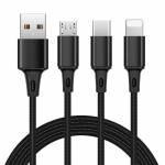 FONKEN 3 In 1 2.4A kiirlaadimiskaabel Micro USB Type C kaabel iPhone Androidile must