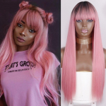 LISI HAIR naiste pikad must roosa cosplay parukas tukkidega s&uuml;nteetilised sirged juuksed 28 tolli pikk kuumakindel oranž parukas igap&auml;evaseks kandmiseks