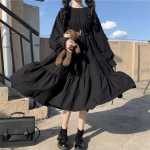 Gooti stiilis kleit naistele Harajuku gooti kleit Lolita Kawaii kleit punk armas pikkade varrukatega must midi kleit Emo Mall Goth S must