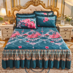 Voodipesukomplekt Tekstiilist printsess pitsist tepitud kristallist sametist voodiseelik paksendatud sooja piimaga samet voodikattega voodikattega seelik 200*220cm 3pcs