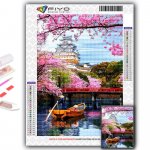 Teemantmaal Roosa Sakura Maastik Teemantmosaiigi K&auml;sit&ouml;&ouml; Teemanttikand Maal Full Round 20X30CM