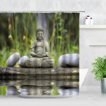 Zen Roheline bambusest Buddha du&scaron;ikardin maastik vesik&uuml;&uuml;nal kivi Lotu taim aiamaastik Veekindel vannitoa kardin 180x180cm