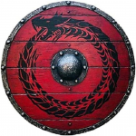 Puidust Viking Round Dragon Face Shield Armor Shield, 24-tolline k&auml;sitsi valmistatud kilp, punane