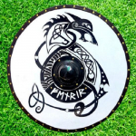Viking puidust kilp hundi disainiga k&auml;sitsi maalitud kilp 76,2 cm lahinguvalmis kilp