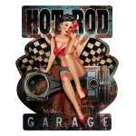 Les Tr&eacute;sors De Lily [A2567] - Retro metallist silt  Hot Rod Garage  punane must vintage - 48x40 cm (Kinnitage) punane