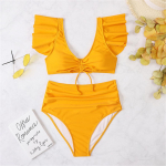 S- XL Seksikas pitsitud volangidega k&otilde;rge v&ouml;&ouml;kohaga bikiinid naiste ujumistrikoo Naiste ujumisriided Kaheosaline bikiinikomplekt supelkost&uuml;&uuml;m ujumine S must