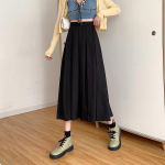 Plisseeritud seelikud Naiste Pruun Midi-seelik A-joonega k&otilde;rge v&ouml;&ouml;kohaga Vintage Office Lady Elegantne mood korea stiilis riietus naistele XS must
