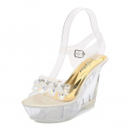 Summer Wedge 10cm &ouml;&ouml;klubi K&otilde;rged kontsad Rhinestone naiste kingad Catwalk Pole Kingad Crystal naiste sandaalid LFD-1101-7 34 beež