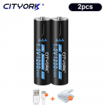 CITYORK 1,5 V AAA 1200 mWh USB taaslaetav liitiumpatarei AAA liitiumaku 1,5 V aaa kaugjuhtimispuldiga juhtmevaba hiire m&auml;nguasja jaoks 2 Pcs