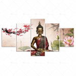 Modulaarsed HD-prindid Pildid Buddha kuju maalid Kodukaunistus 5 paneeliga l&otilde;uend Religioon plakati seinakunst elutoa raami jaoks 20x35cm*2 20x45cm*2 20x55cm*1