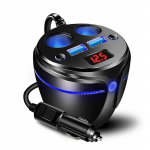 Automaatne pistikupesa s&uuml;&uuml;teadapter, autolaadija, 2 USB QC ja 2 pistikupesa tassi kujuline automaatne pistikupesa tulemasina jaotur koos LED-pingeekraaniga kahe sisse- ja v&auml;ljal&uuml;litusega 7.9x7.2cm must