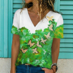 Suvine vabaaja vaba naiste abstraktne lilledega maalimine T-s&auml;rk graafilise tr&uuml;kiga V-kaelusega p&otilde;himoodne 3D-print suures suuruses r&otilde;ivad L