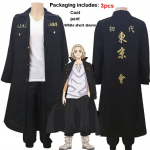 Anime Tokyo Avengers Ryuguji Kente Cosplay Kost&uuml;&uuml;mid Manjiro Jope mantel top p&uuml;ksid Must Meeskonna Vormiriietus Vormiriietus T&auml;iskasvanute Halloweeni varustus XXL