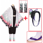 Anime Demon Slayers Shinobu Kochou Cosplay kost&uuml;&uuml;m Kimono Mantel Kimetsu no Yaiba Kisatsut Halloweeni j&otilde;uluriided L-(Suit+Wig)