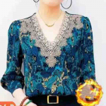 Sifoonist vananemist v&auml;hendav temperament top kevad-s&uuml;gis s&auml;rgi jaoks Western Style Cover Belly V-kraega pitsist T-s&auml;rk XXXXL