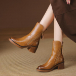 Briti naiste saapad, s&uuml;gistalvised plokk-kontsaga saapad, naiste kingad, vintage mood, nahast l&uuml;hikesed saapad 39 pruun