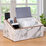 Multifunktsionaalne nahast salvr&auml;tikuhoidja lauapealne kaugjuhtimispult Telefon Korraldage white marble gray
