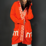 Pikk kardigan kapuutsiga monogramm naiste kampsun silmkoeline mantel XL oranž