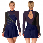 L&uuml;&uuml;rilised kleidid iluuisutamiskleidid naistele Rhinestone'i tantsutrikood Balletitantsu vormiriietus uisukleit S tumesinine v&auml;rv